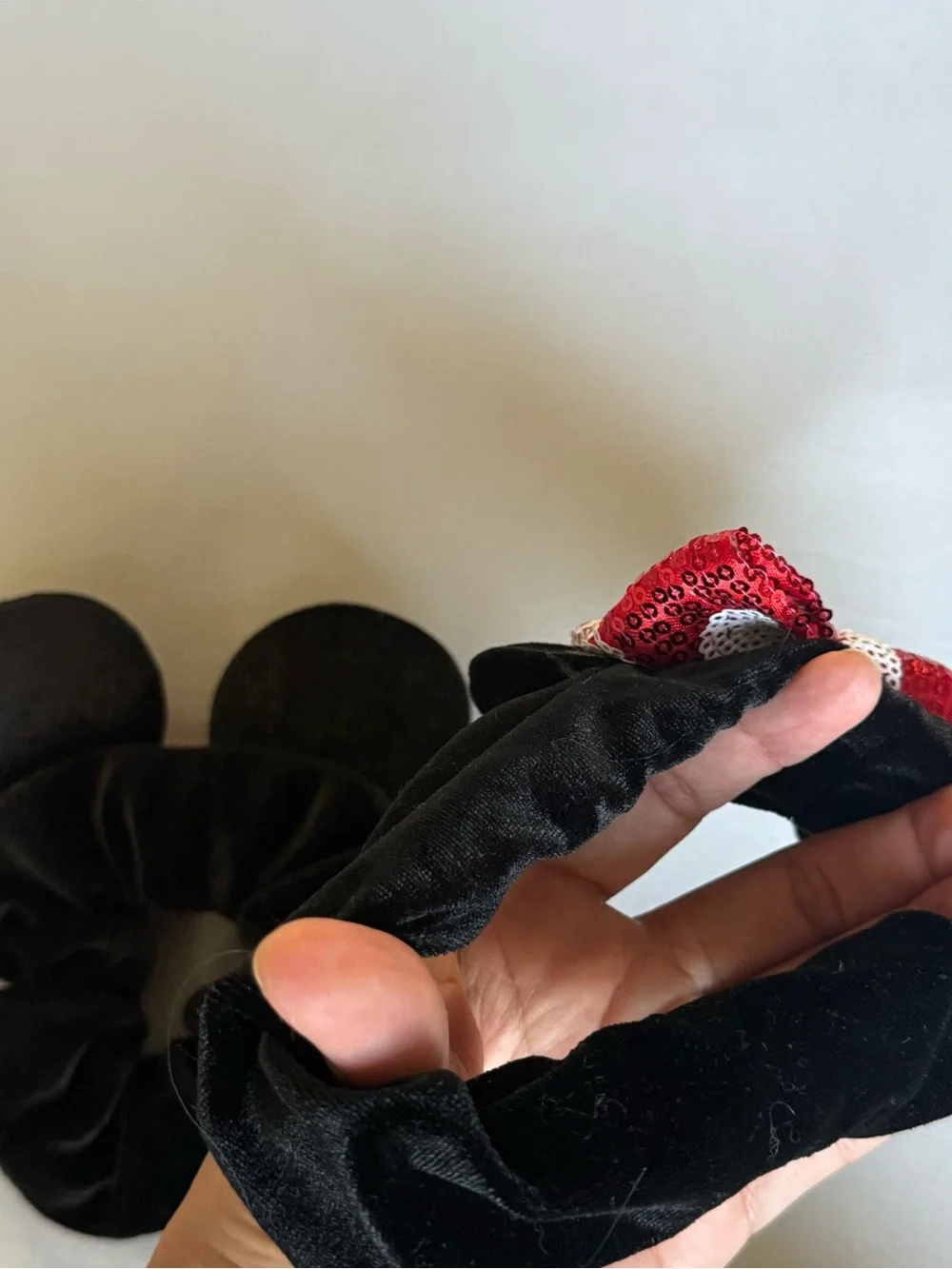 Disney Kids Black Scrunchie Set with Red and Pink Sequin Bow Minnie Ears